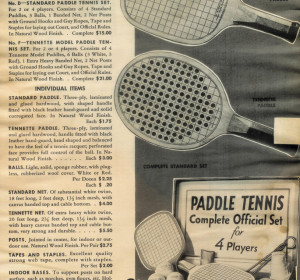 Price list for paddle tennis equipment, late 1930s