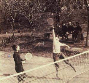 Horton Heath (left) and a friend practice at the original Cogswell court.