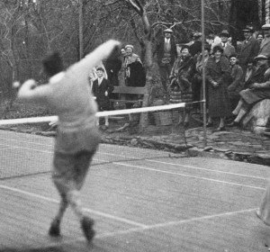 Old Army Athletes spectators at the Cogswell court, 1933. The matches were followed by tea with Francesca (Teck) Cogswell in the Cogswell's living room.