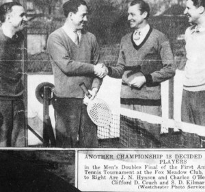 The 1935 Men’s Champions Clifford D. Couch and S. D. Kilmarx on the right and finalists J. N. Hynson and Charles O’Hearn.