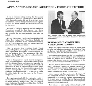 Platform Tennis News, Summer 1990. First annual APTA meeting at which members could vote for Directors.