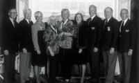 1992 APTA Honor Award Induction in Long Island of Nancy Mangan, Lucie Bel McAvoy and Charles (Chuck) Baird. L to R: Roger Cole, Paul Sullivan, Susan Beck Wasch, Nancy Mangan, Lucie Bel McAvoy, Peggy Stanton, Chuck Baird, Chuck Vasoll, Bob Brown