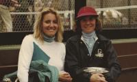 Yvonne Hackenberg (right), a platform tennis pro from Kalamazoo, Michigan, after winning the 1980 Nationals with Hilary Hilton Marold (left)