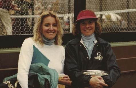 Yvonne Hackenberg (right), a platform tennis pro from Kalamazoo, Michigan, after winning the 1980 Nationals with Hilary Hilton Marold (left)