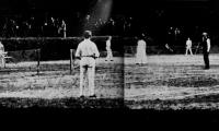Ladies in cumbersome ankle-length skirts and their bearded gentlemen friends on the courts of the Scarsdale Lawn Tennis Club in the 1890s