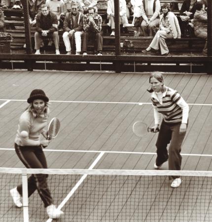 Professional tennis instructors Hilary Hilton (left) and Louise Gengler teamed together to win the Women’s Nationals in 1977 and 1978.