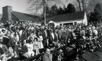 Typical crowd watching the Nationals action in the early 1970s at Fox Meadow Tennis Club, Scarsdale, NY