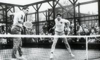 John Mangan and Bob Kingsbury during 1971 Men's Nationals at Fox Meadow Tennis Club, Scarsdale, NY