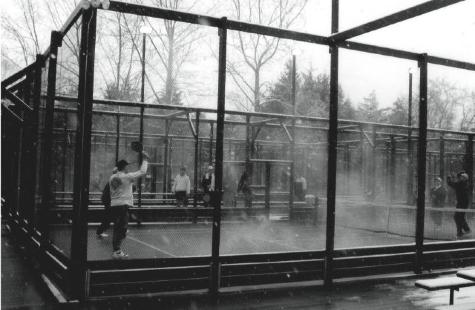 Steam rises from a heated court at the 1994 National Championships held at Fox Meadow Tennis Club. The last Men's and Women's Nationals to be held at Fox Meadow