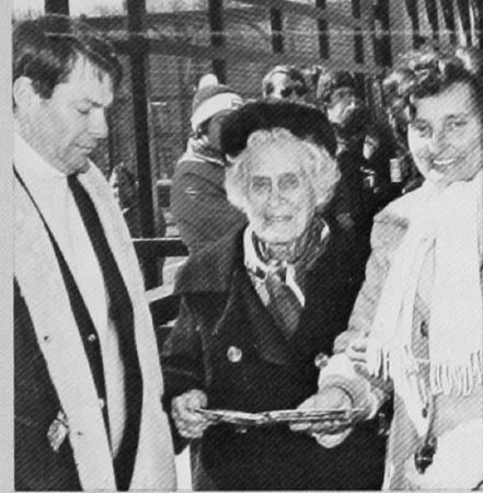 Richard Hornigold presents silver trays to Mary Blanchard and Do Cogswell Deland