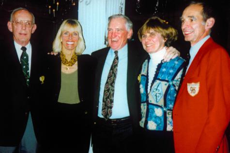 1998 APTA Hall of Fame Inductees Hilary Hilton Marold, Jack Watson and Yvonne Hackenberg. Not pictured is Chet Kermode. L to R: Bob Brown(HOF Committee chair), Hilary Hilton Marold, Jack Watson, Yvonne Hackenberg, and Walt Peckinpaugh