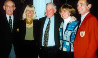 1998 APTA Hall of Fame Inductees Hilary Hilton Marold, Jack Watson and Yvonne Hackenberg. Not pictured is Chet Kermode. L to R: Bob Brown(HOF Committee chair), Hilary Hilton Marold, Jack Watson, Yvonne Hackenberg, and Walt Peckinpaugh