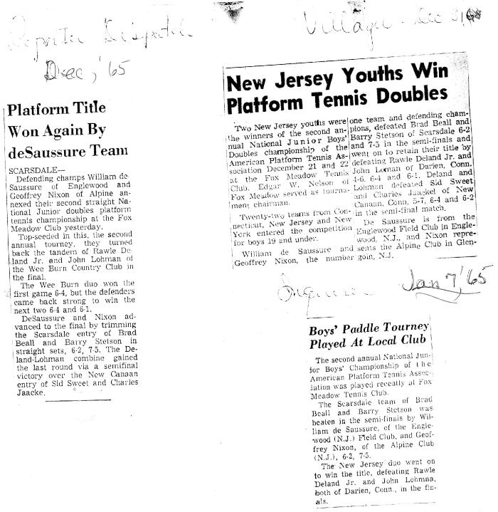 Platforn Title Won Again By deSaussure Team (Reporter Dispatch), New Jersey Youths Win Platform Tennis Doubles (Villager), Boy's Paddle Tourney Played At Local Club