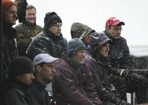 Spectators brave the snow at the 2008 Nationals in Rochester