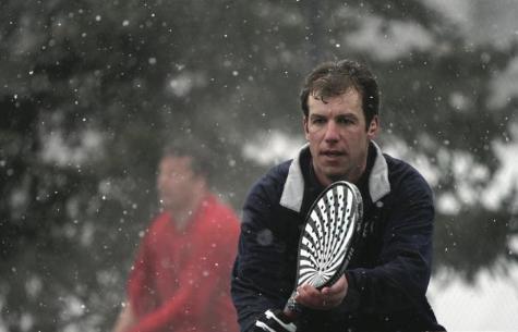 David Keevins (at net) and Brian Uihlein (serving) at 2008 Nationals in Rochester