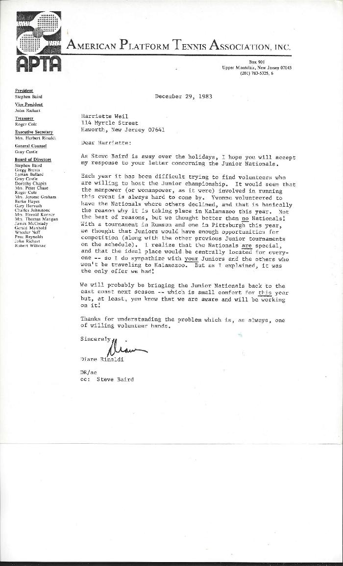 1984 Junior Nationals to be held in Kalamazoo - APTA explains why