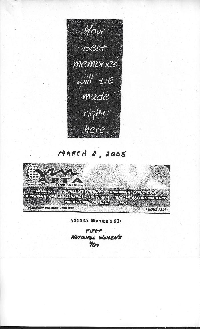 2005 Women's 50+ & inaugural 70+  Tournament Brochure