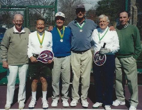 Inaugural Men's 145+ Senior Nationals in 2001 at Fox Meadow. Winners and Finalist with Tournament chairs