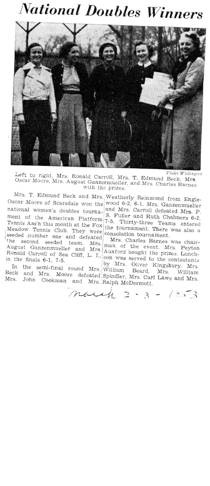 Coverage of 1953 Women's Nationals at Fox Meadow