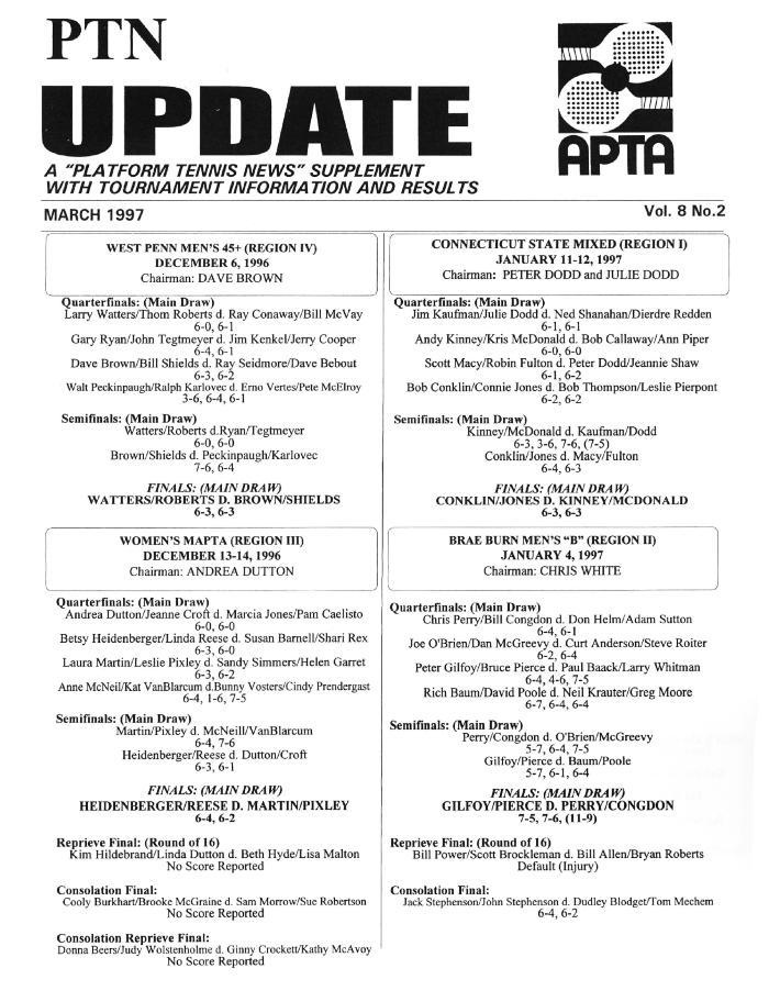 Platform Tennis News Update - March 1997