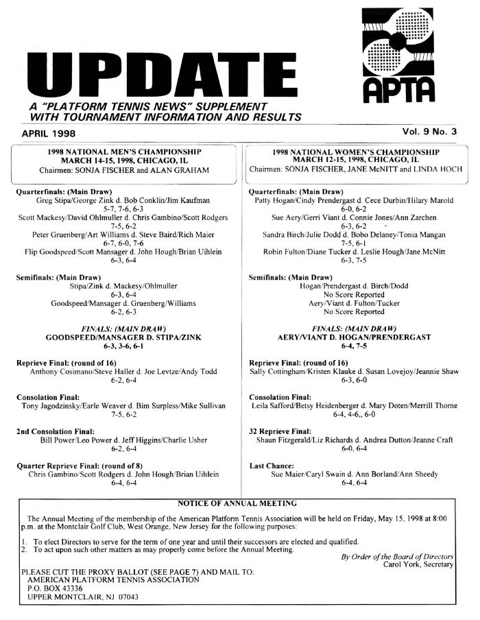 Platform Tennis News Update