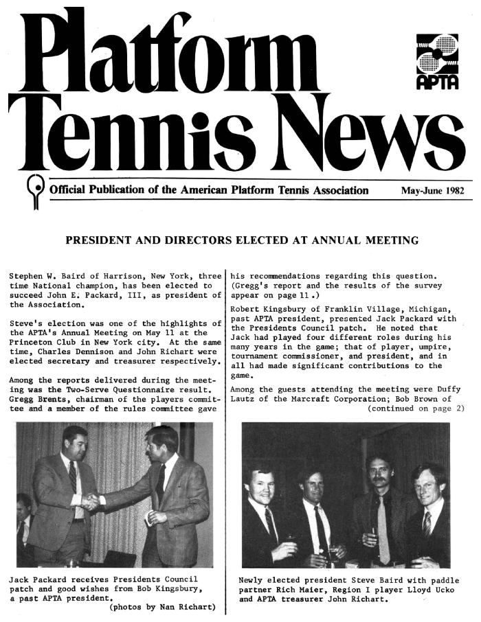 Platform Tennis News - June 1982