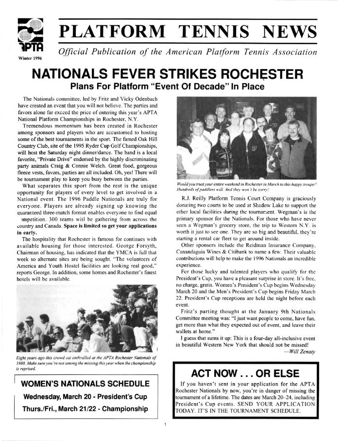 Platform Tennis News - Winter 1996