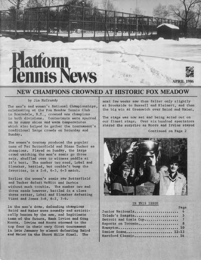 Platform Tennis News - Apr 1986