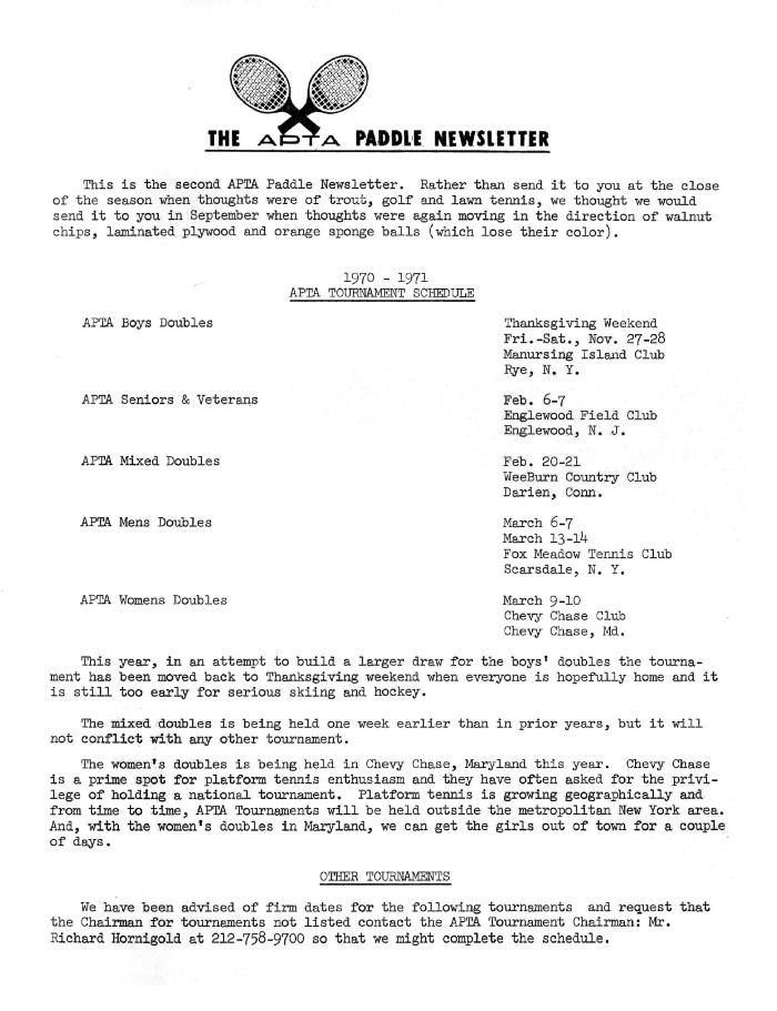 The APTA Paddle Newsletter - Sept 1970