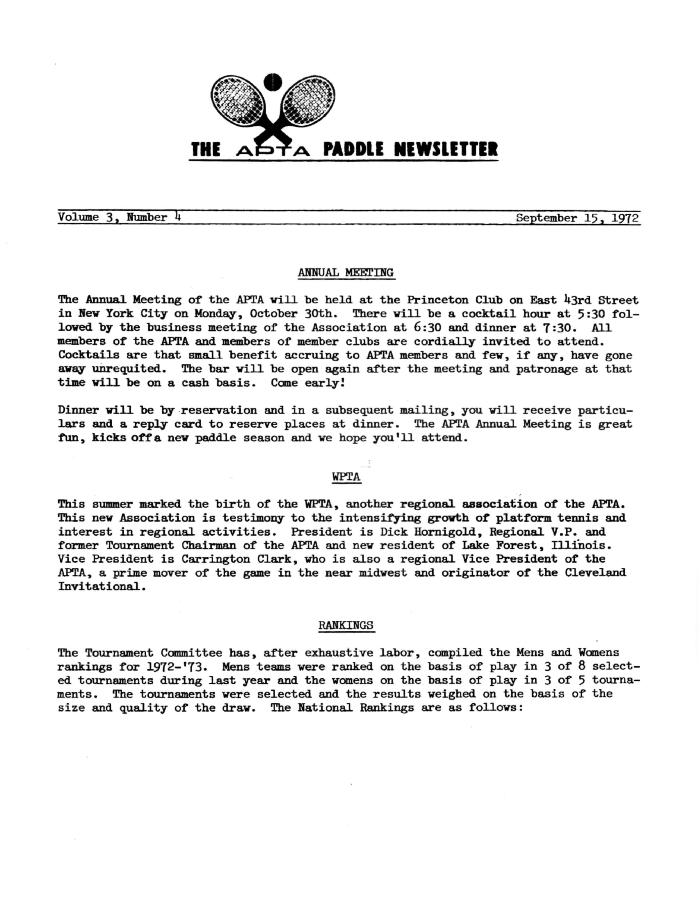 The APTA Paddle Newsletter - Sept 1972