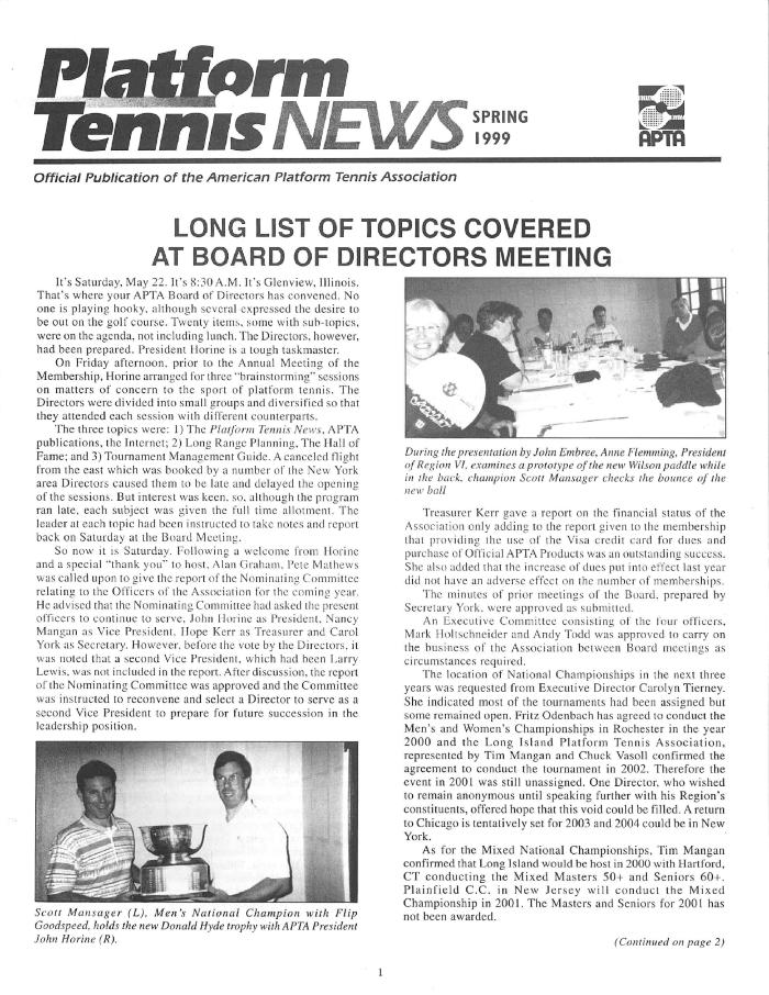 Platform Tennis News - Spring 1999