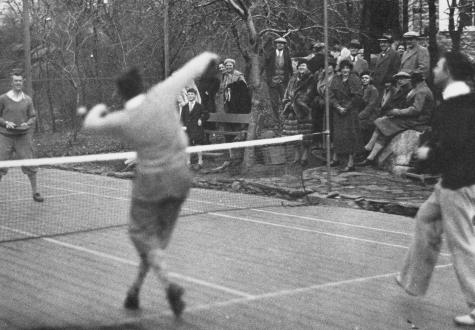 Old Army Athletes spectators at the Cogswell court, 1933. The matches were followed by tea with Francesca (Teck) Cogswell in the Cogswell's living room.