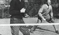 A Cold Winter Day in 1930. Earle Gatchell (left) and Fessenden S. Blanchard on the first platform tennis court. Colonel Gatchell was one of the first Old Army Athletes and very active in promoting the game beyond Scarsdale.