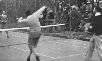 Old Army Athletes spectators at the Cogswell court, 1933. The matches were followed by tea with Francesca (Teck) Cogswell in the Cogswell's living room.