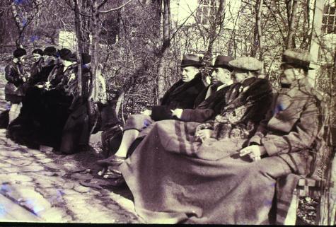 Old Army Athletes spectators at the Cogswell court, 1933. The matches were followed by tea with Francesca (Teck) Cogswell in the Cogswell's living room.