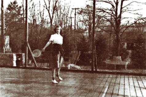 Jean Sayre playing on one of the first courts in the Midwest, 1938