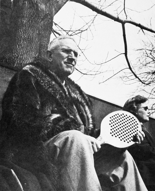 Fessenden S. Blanchard in His Favorite Spot - The Blanchard Box at Fox Meadow Tennis Club. Grace Pardoe beyond
