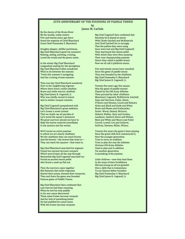 James Carlisle's "Hiawatha" poem, with due apologies to Henry Wadsworth Longfellow. The poem was read at the celebration of the 25th anniversary of the game held at Fox Meadow on February 21, 1953.