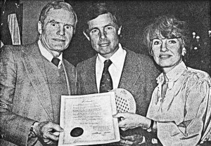 New Jersey Govenor declares March “Platform Tennis Month.” Governor Brendan T. Byrne (left) with APTA President Robert Kingsbury and Executive Director Gloria Dillenbeck