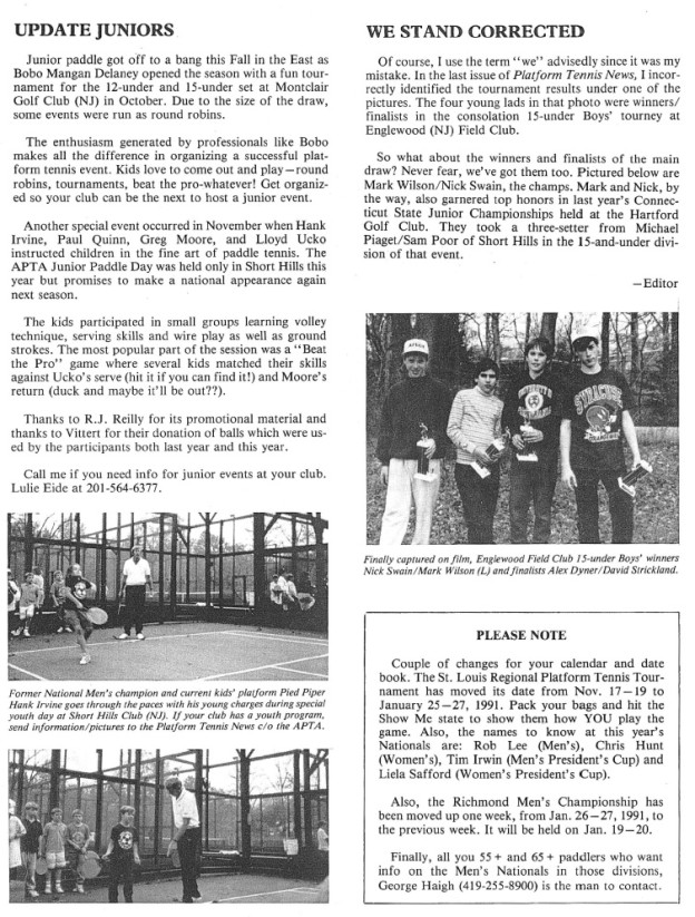 Platform Tennis News reports on Juniors