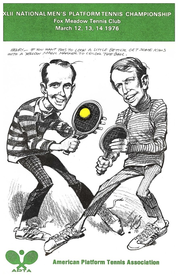 In 1976, for the first time, stringent qualifying criteria were applied to entrants to limit the draw to a manageable number. The event could be followed on television as PBS, courtesy of Tribuno, filmed it. In the Men’s, the Baird brothers defeated defending champions Jennings and Steele. This was the first of ten Men’s titles for Steve Baird. Wendy Chase and Linda Wolf defeated BJ DeBree and Fay Gambee for the Women’s title. DeBree then teamed with Herb Fitz Gibbon to win their second straight Mixed title. In the Senior events, Baird and Lankenau lost their bid for a hat-trick in the 45+, losing to Don Miller and Dick Squires, but did capture the 50+ championship.