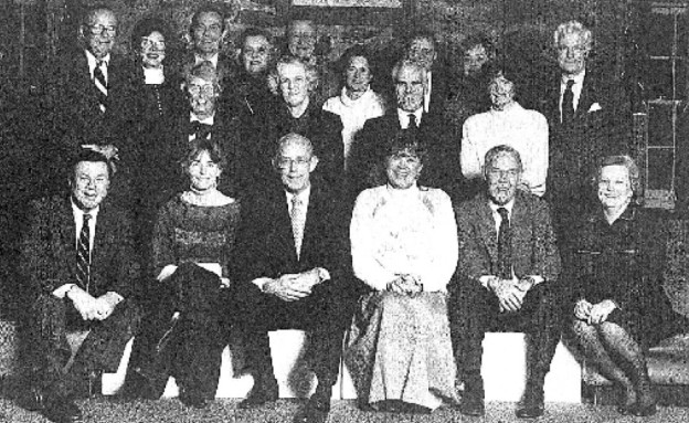 First Row: Jim Morison, Judy Macy, Bob Brown, Ann Brown, Pat Hammer, Barbara Lee Crowder. Second Row: Lila Keating, Lois Deland, John Ware, Molly Kindred. Third Row: Ed Keating, Joan Doyle, Paul Doyle, Johanna Bowen, Rod Zilenziger, Roxane Zilenziger, Chauncey Bartholet, Barbara Rau, Brook Kindred.