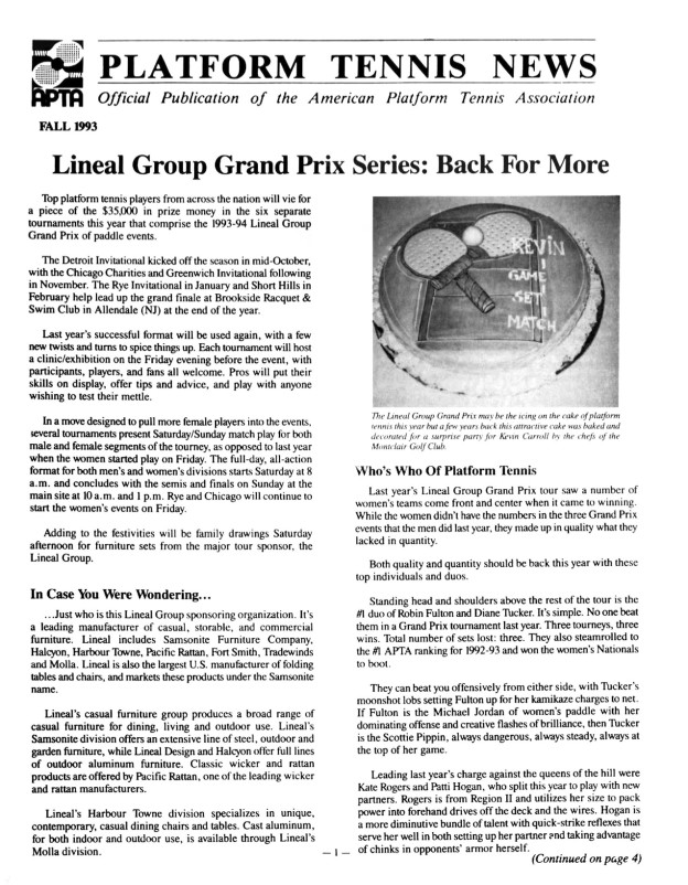 Platform Tennis News carried the good news