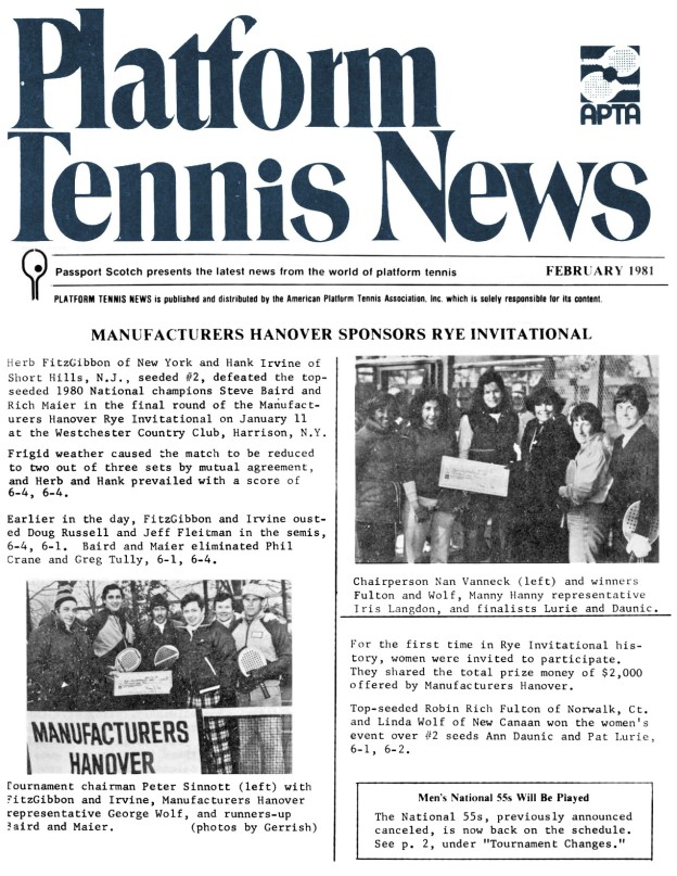 Platform Tennis News Feb 1981