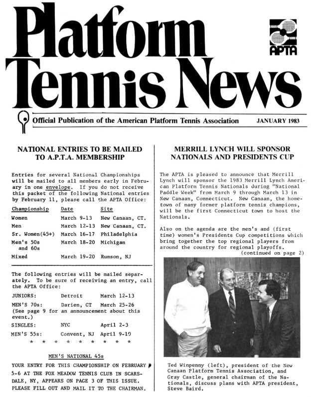 Platform Tennis News, January 1983