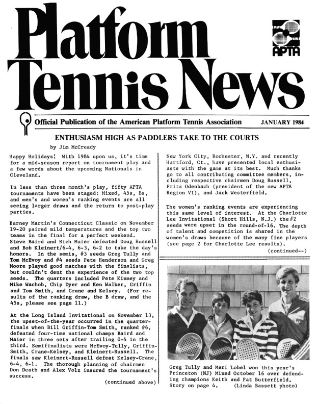 Platform Tennis News, January 1984