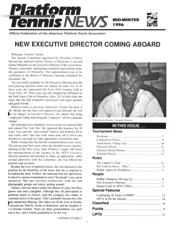 Platform Tennis News welcomes Carolyn Tierney