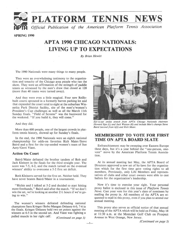 Platform Tennis News reports on the Nationals