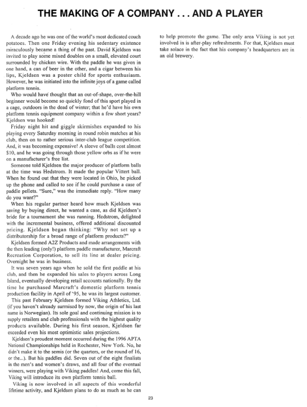 Platform Tennis News, Summer 1996