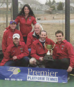 From left to right: Neil Burke, Rich Allen Division B winners, Christine Anthony V.P of Premier Platform Tennis, David Dodge President of Premier Platform Tennis, Derek Thomas, and Jay Smith Division A winners.